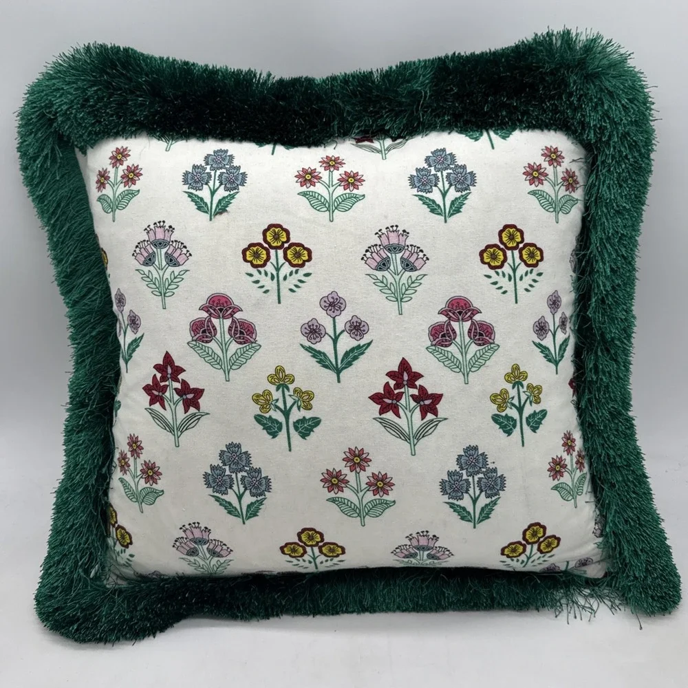 Furbish Dual Sided Decorative Floral Throw Pillow Tasseled Trim 17